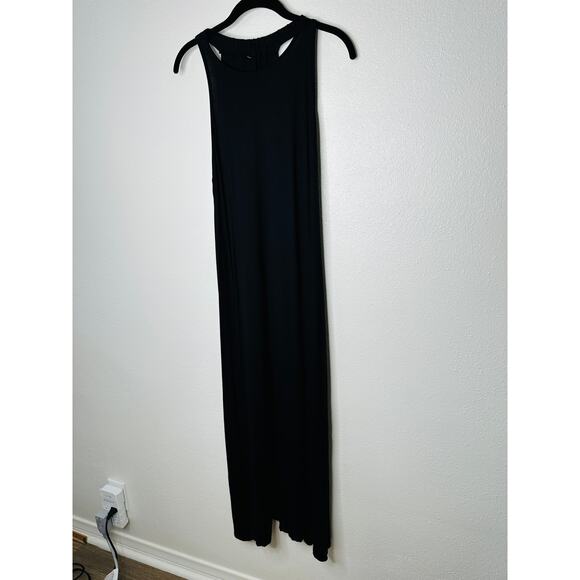 Black High Neck Plunging Sides Sleeveless Gathered Flowy Back Maxi Dress M - Picture 3 of 12
